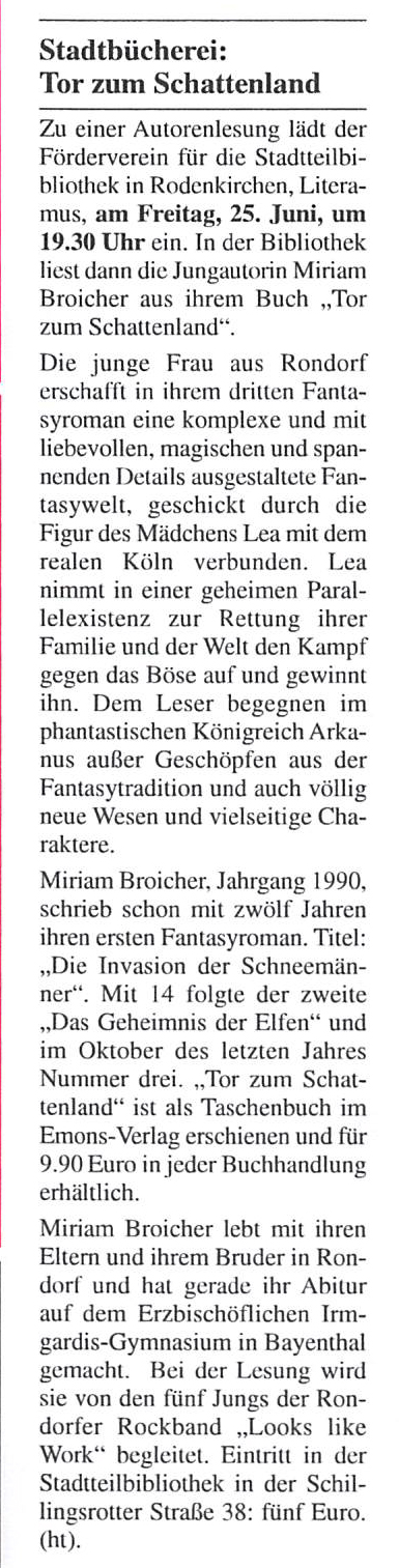 Presseartikel Rodenkirchen Kölner Bilderbogen Juni 2010