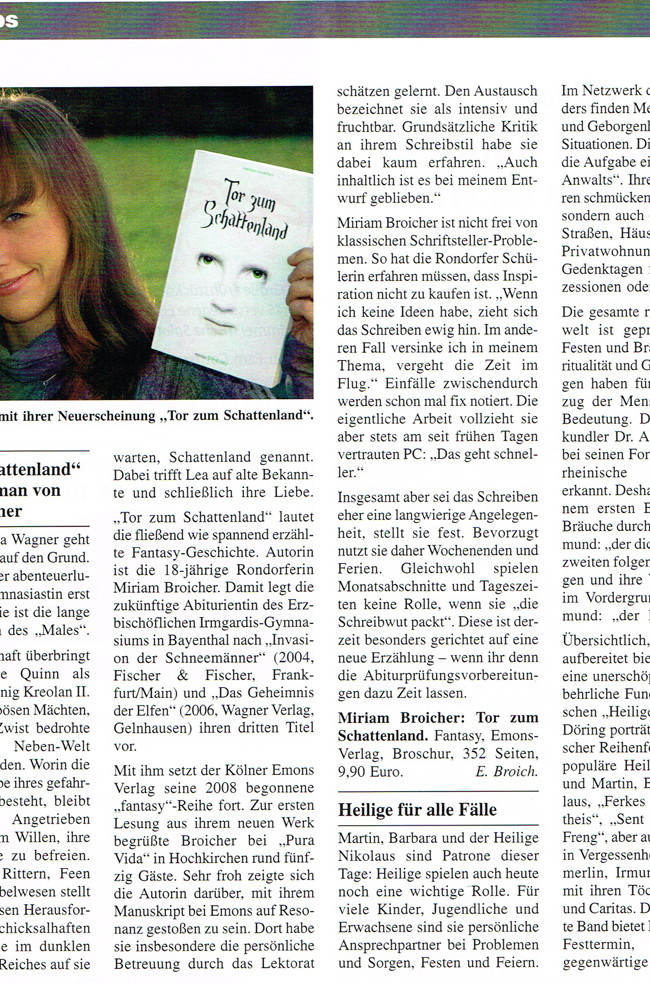 Presseartikel zum Buch Tor zum Schattenland